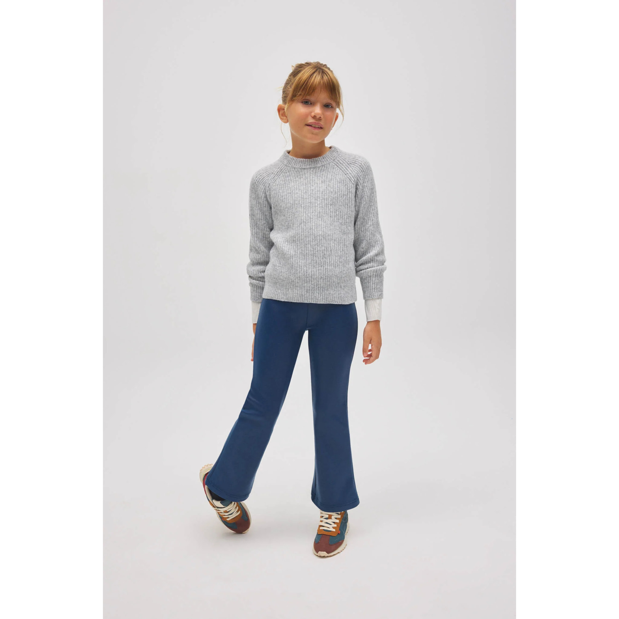 Pantaloni termici effetto pelle blu navy a zampa da bambina