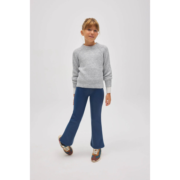 Pantaloni termici effetto pelle blu navy a zampa da bambina