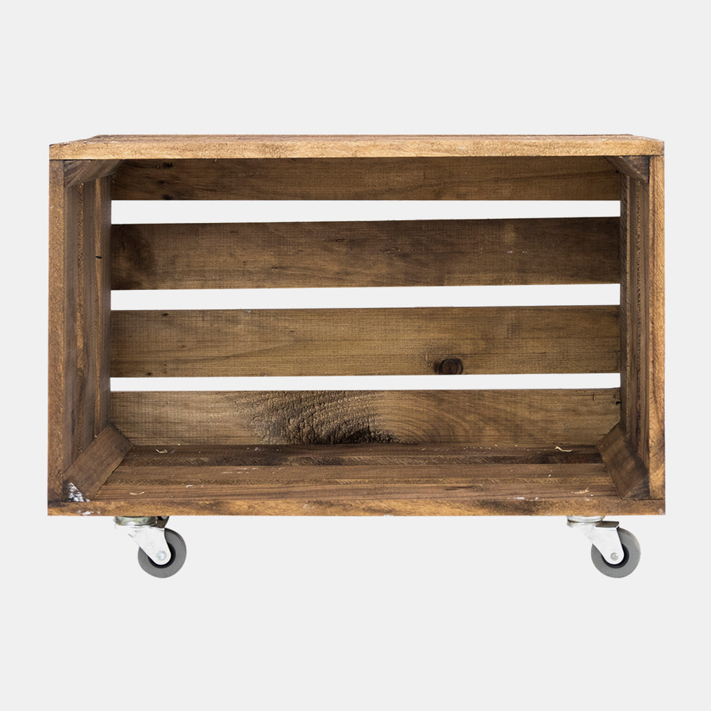 Caja grande de madera maciza en tono roble oscuro con Ruedas Horizontal 49x31x30cm Alto: 31 Largo: 49 Ancho: 29.5