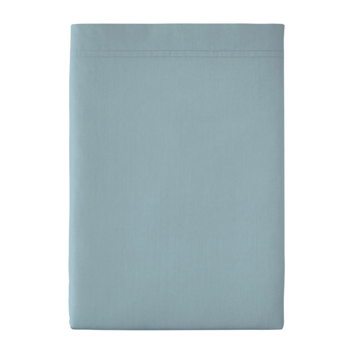 Drap plat uni en percale de coton, PREMIÈRE, Bleu Glacier