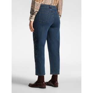Elena Mirò - Jeans regular en denim con bordados florales - Azul
