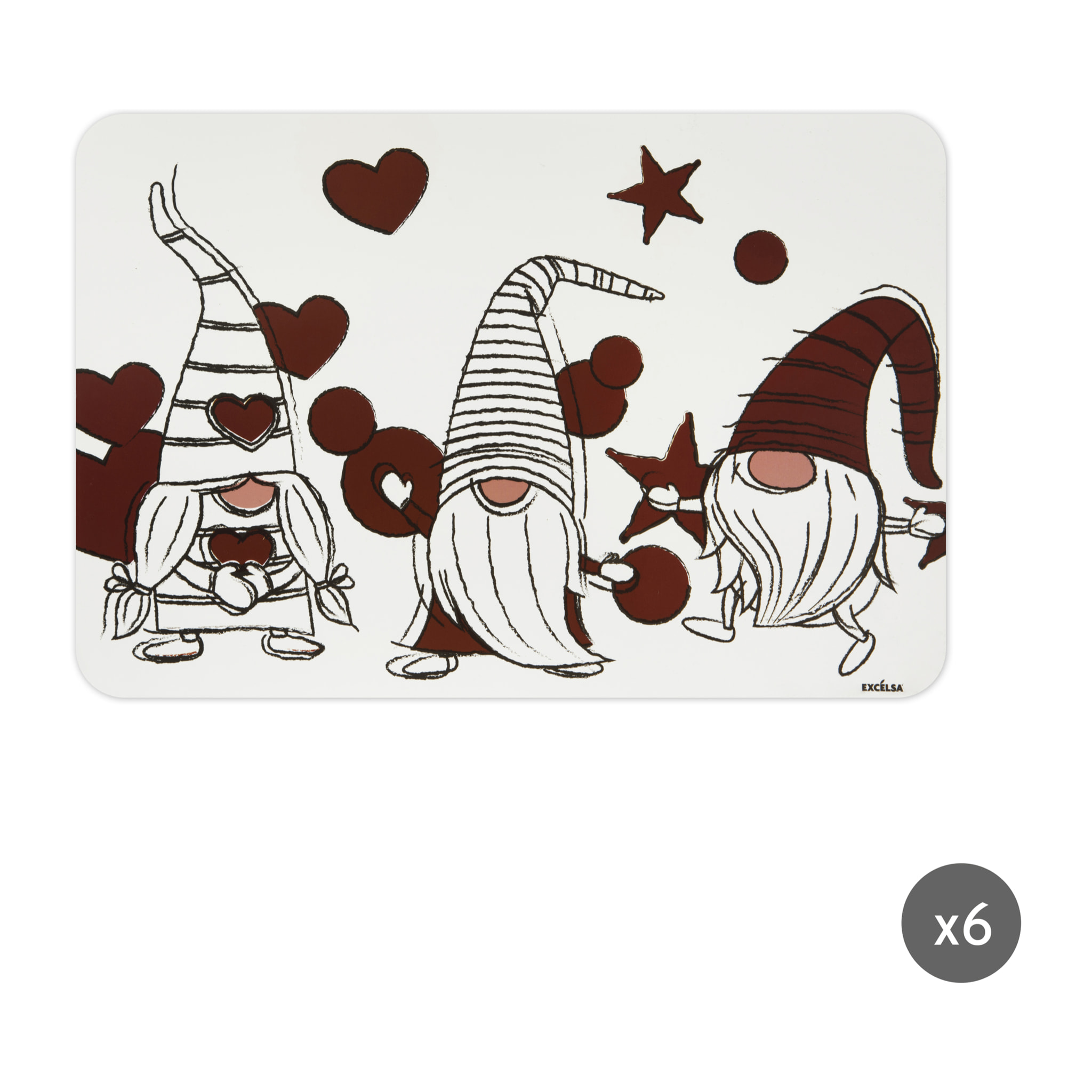 Set 6 tovagliette rettangolari Excelsa – Gnome Sweet Home, Polipropilene bianco