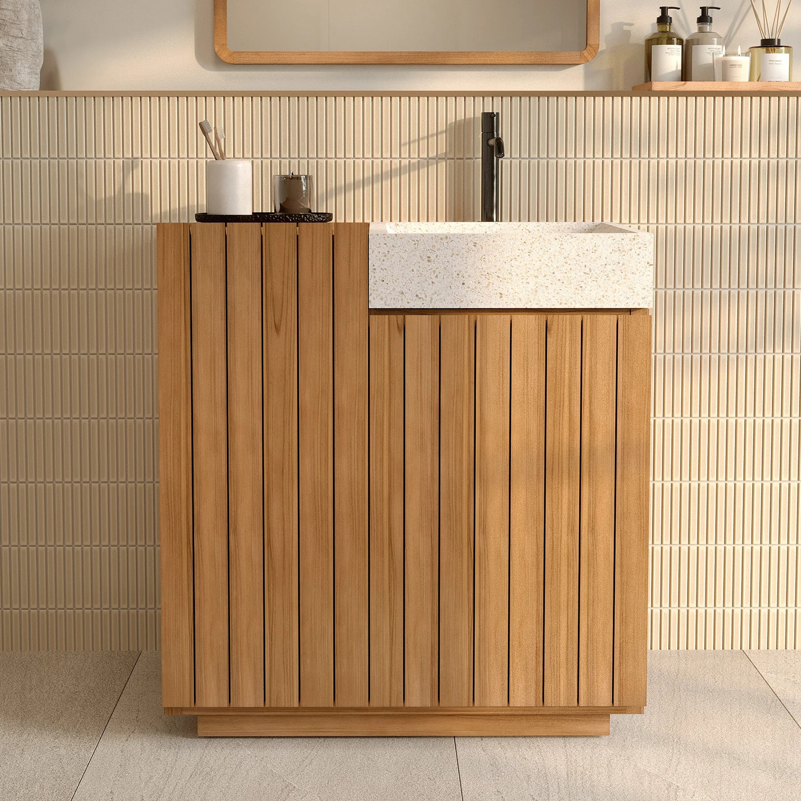 Meuble de salle de bain en bois avec vasque intégrée 80 cm - Noa
