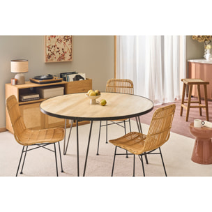 Table à manger ronde industrielle bois manguier massif et métal D125 cm ATELIER