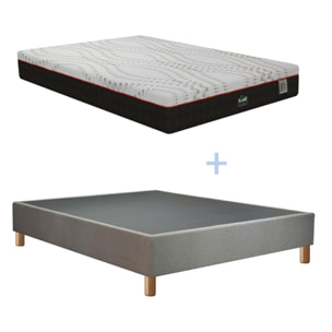 Ensemble Matelas Kineflex & sommier déco | Mémoire de forme et Aloe Vera rafraîchissant | Cadre à lattes | Tissu | Gris clair