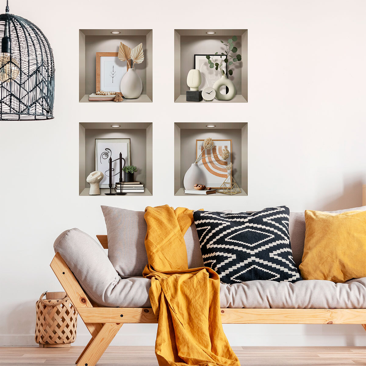 Stickers muraux 3D | Sticker Mural Autocollant effet 3D vases et objets design - Stickers adhésifs 3D Chambre Salon Trompe l'oeil