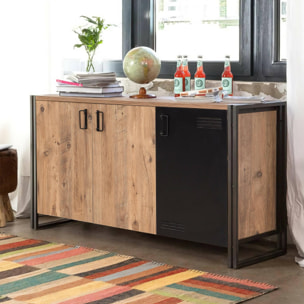 Credenza Dragusi, Buffet da soggiorno, Madia da salotto, Dispensa da cucina, 140x45h80 cm, Quercia e Nero