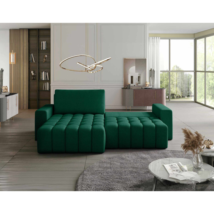 Cordova - canapé d'angle gauche 4 places convertible avec coffre en velours - Vert