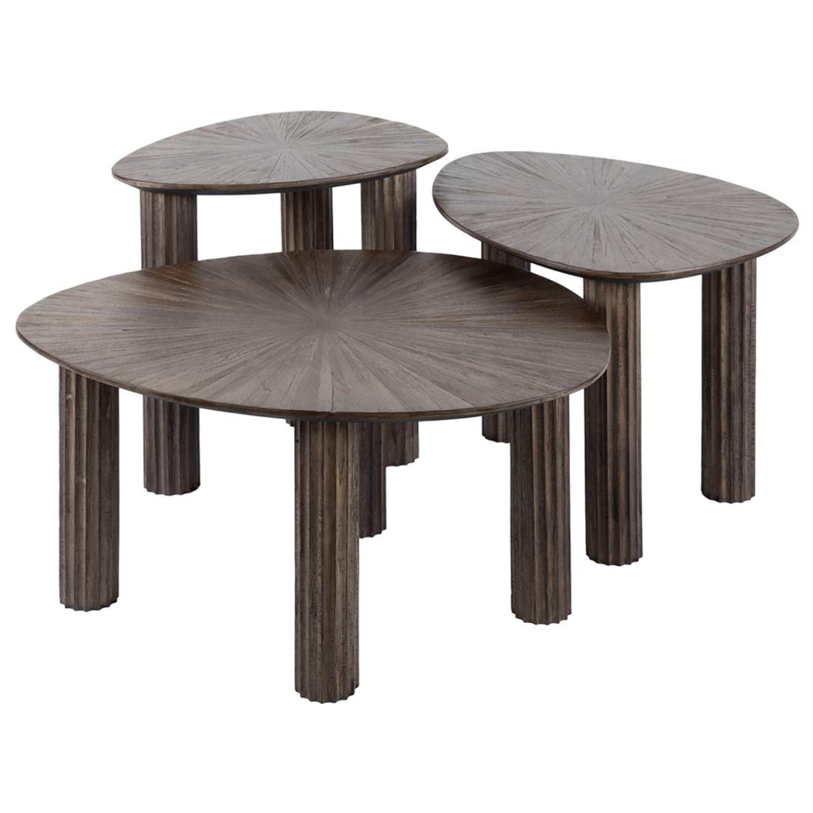 Tania - lot de 3 tables basses gigognes en teck massif - 76, 61 et 51 cm - Bois
