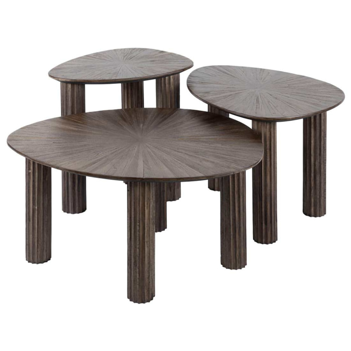 Tania - lot de 3 tables basses gigognes en teck massif - 76, 61 et 51 cm - Bois