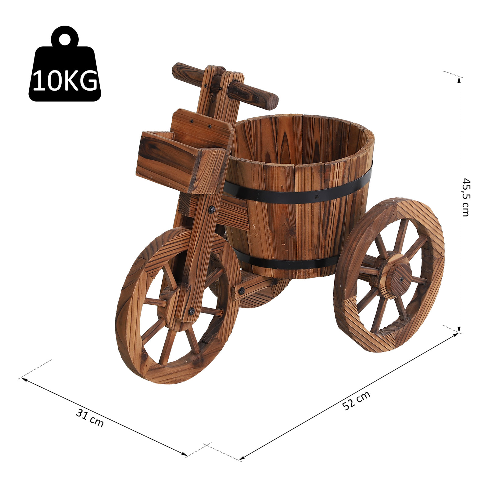 Porte plante tricycle - étagère de pots de fleurs - jardinière dim. 52L x 31l x 45H cm - bois de sapin