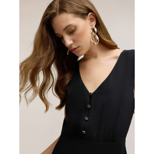 Motivi - Vestido flare en viscosa con cinturón trenzado - Negro