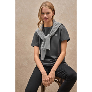 Camiseta gris oscuro de corte recto con parche personalizado Polo Club