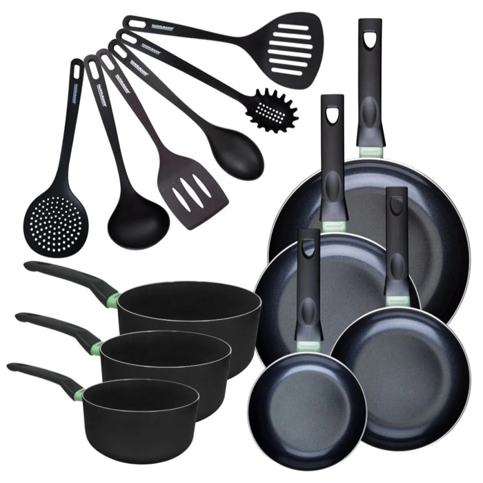 Set de 4 poêles et 3 casseroles antiadhésives céramique et 6 ustensiles RPET Fackelmann Brandao