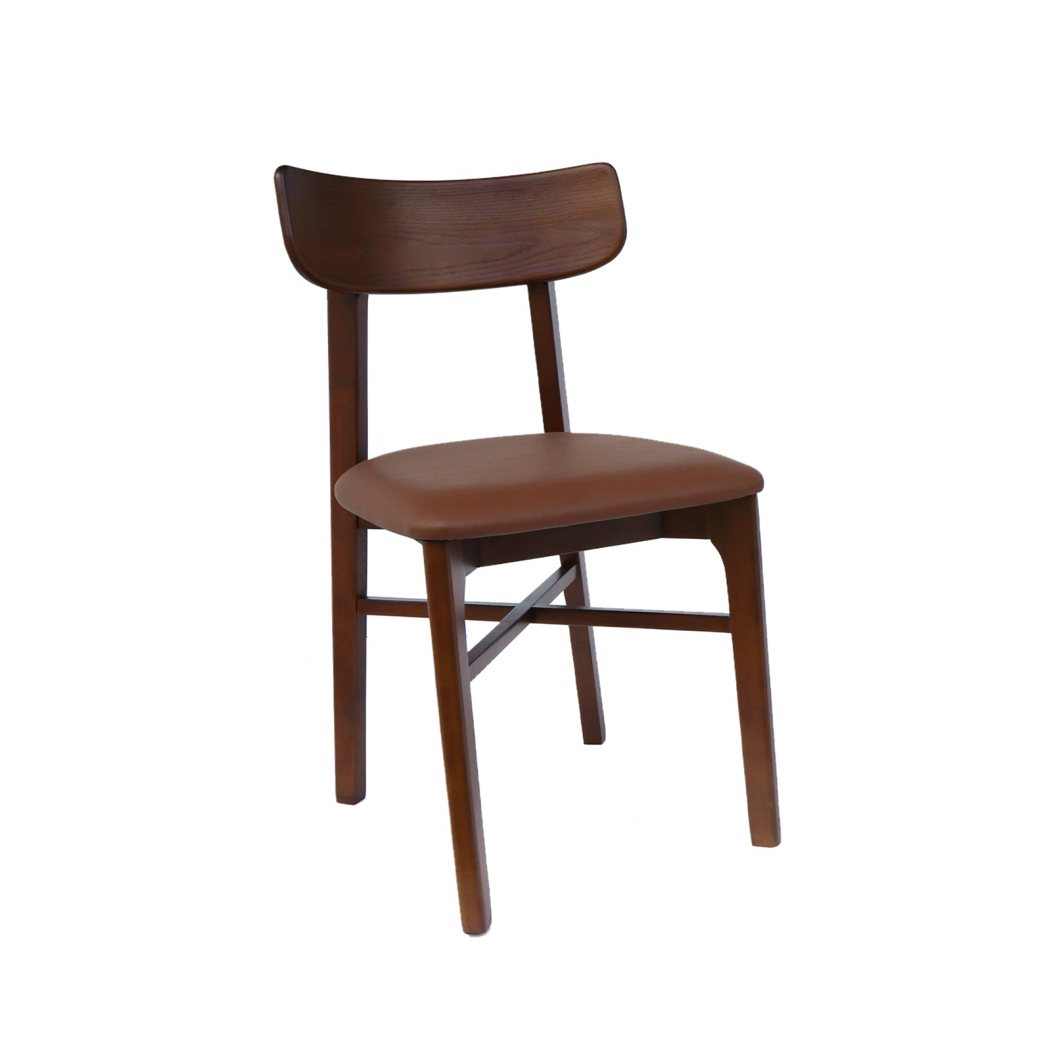 Lot de 2 chaises bois d'hévéa et assise simili cuir marron. vintage. L 43.5 x P 48 x H 81cm
