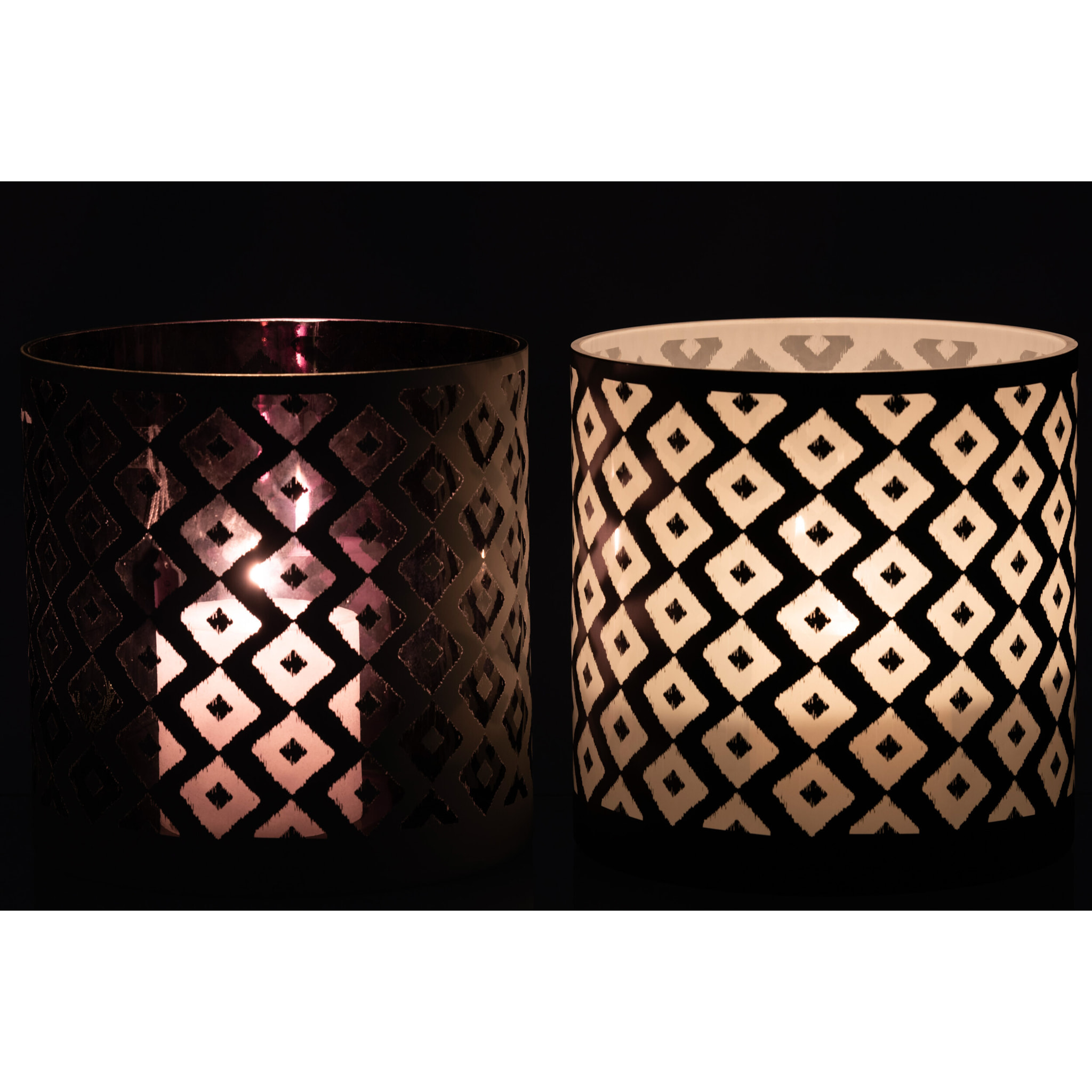 J-Line photophore Quadrille - verre - noir/blanc - large - 2 pcs