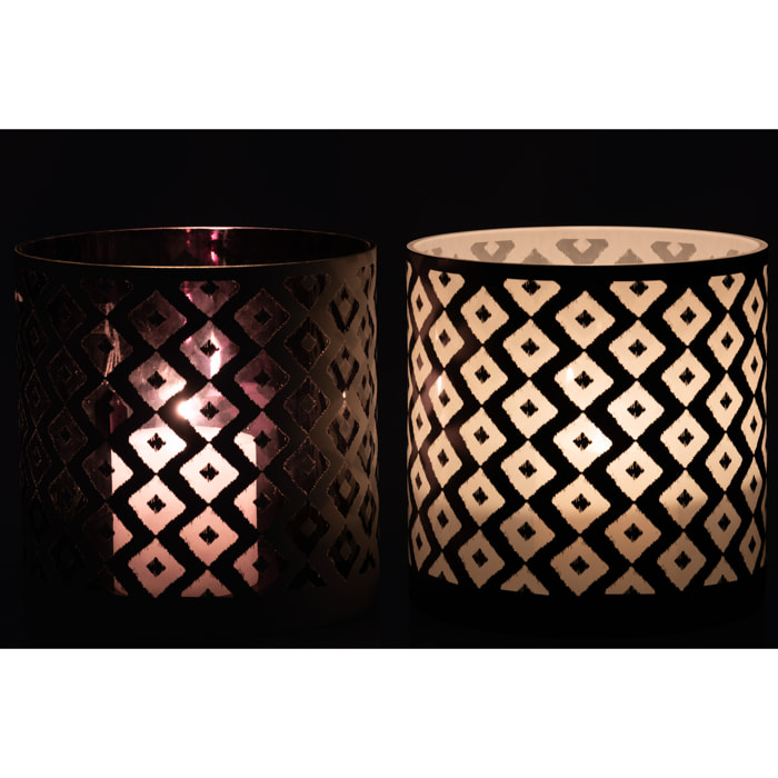 J-Line photophore Quadrille - verre - noir/blanc - large - 2 pcs