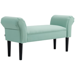 Banco Pie de Cama, Taburete Pie de Cama Tapizado en Lona con Patas de Madera, Reposabrazos y Asiento Acolchado, Estilo Moderno, Banco para Dormitorio, Entrada, Pasillo, Verde Claro