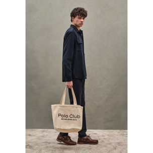 Camicia blu marino in velluto a coste con collo francese e logo Polo Club