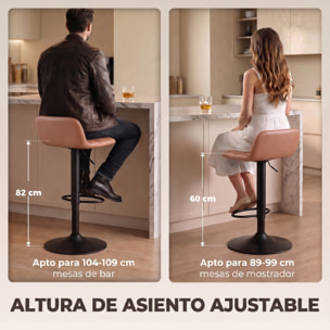 Juego de 2 Taburetes Altos de Cocina Giratorios 360°, Taburetes de Bar Regulables en Altura de 76-98 cm, con Respaldo Acolchado, Reposapiés, Tapizados en Cuero Sintético, Marrón Oscuro