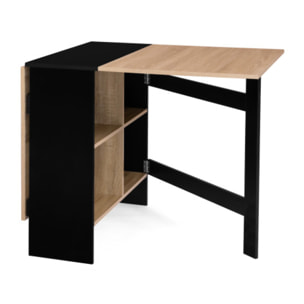 Table à manger dépliable Edi avec rangement bois et noir