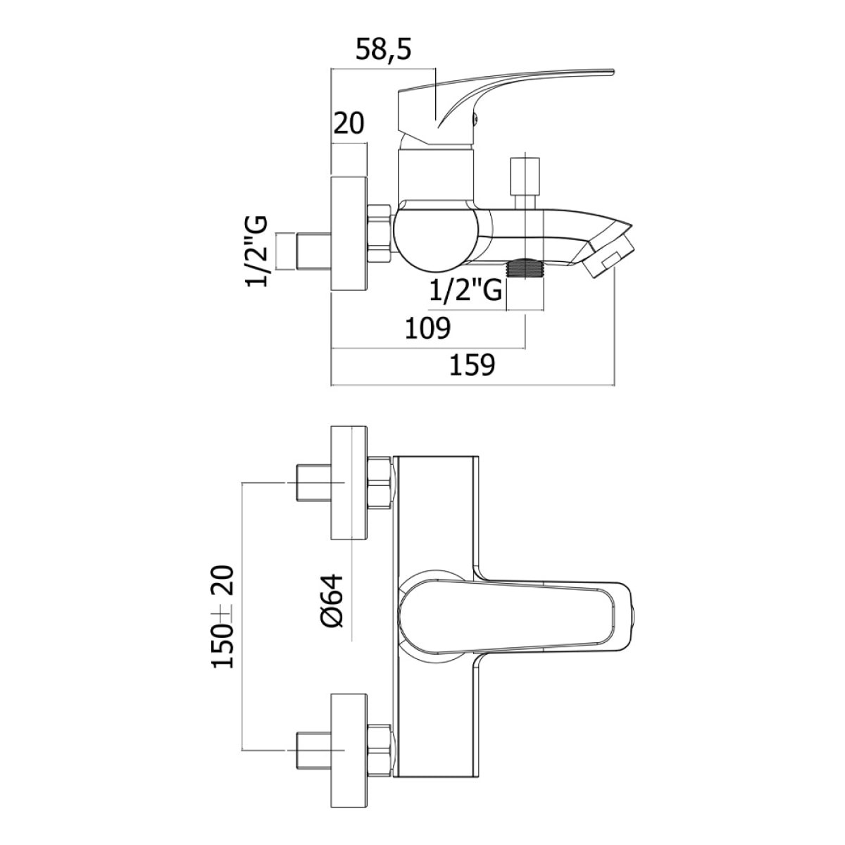 Project mitigeur monocommande 1/2" bain/douche, Chrome (SATBSPRO222)