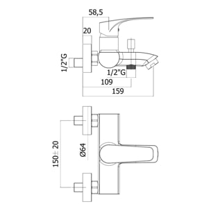 Project mitigeur monocommande 1/2" bain/douche, Chrome (SATBSPRO222)