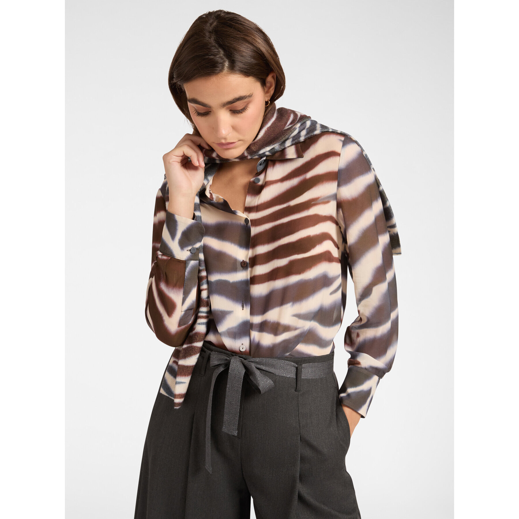 Elena Mirò - Camicia stampata animalier - Marrone