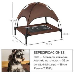 Cama Elevada para Mascotas Portátil con Toldo Extraíble Tela Transpirable al Aire Libre para Interior y Exterior 76x61x73 cm Café