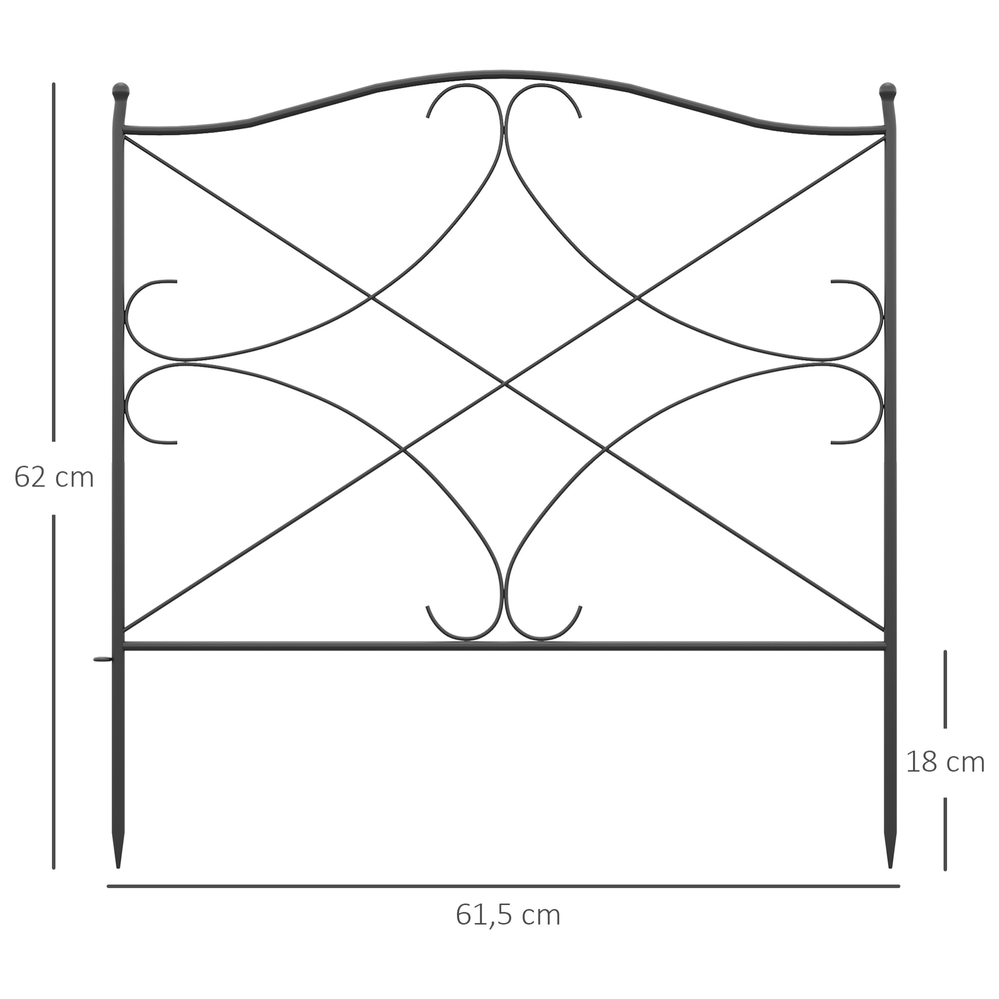 Vallas Decorativas para Jardín de 5 Paneles 305x62 cm Cerca de Privacidad de Metal con Estacas y Bordes de Césped Barrera para Animales Negro