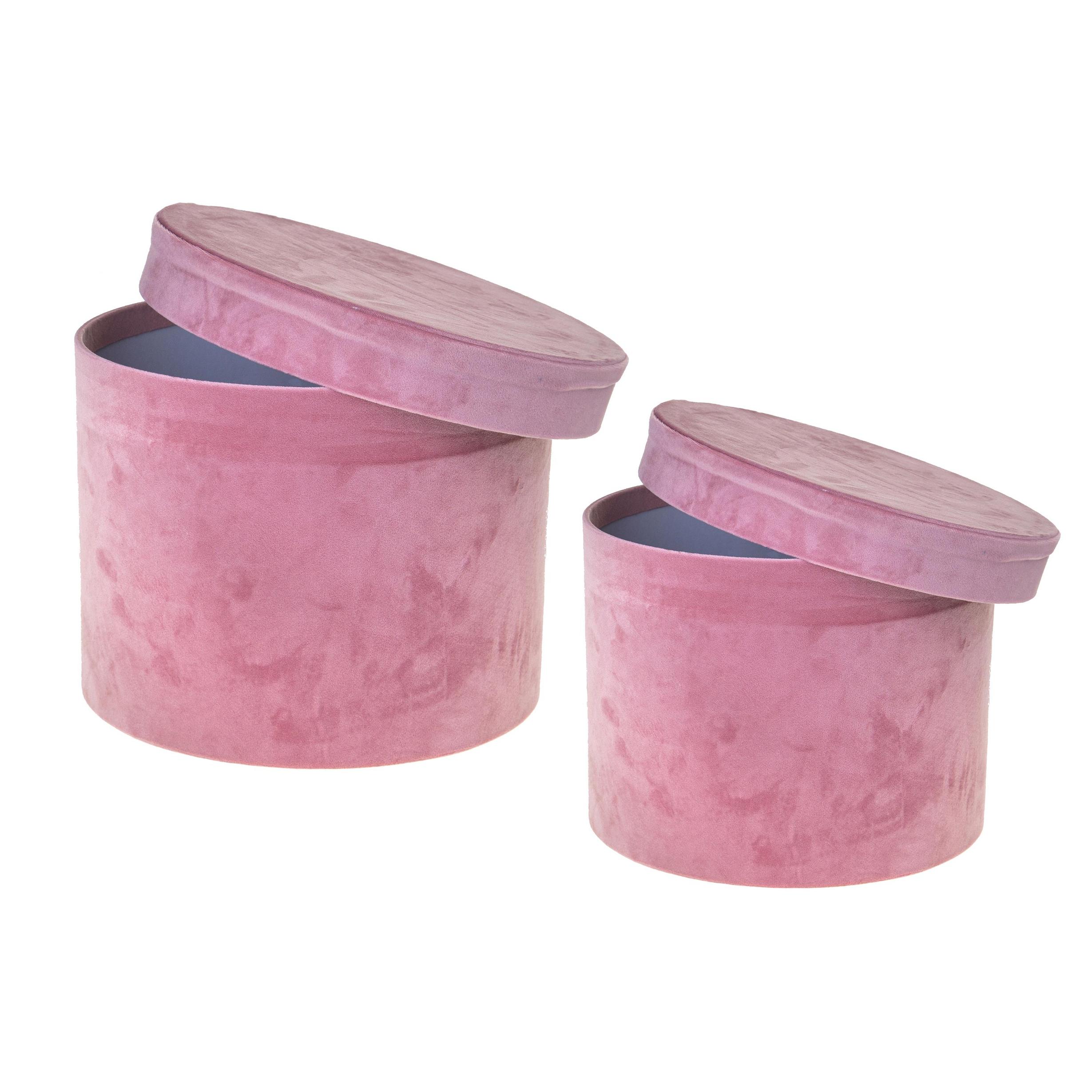 Set di 2 Cappelliere Velluto 26X20/23X18 Cm - Pezzi 1 - 26X20X26cm - Colore: Rosa - Bianchi Dino - Decorazioni Varie