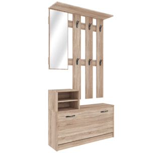 Set Di Mobili Da Ingresso Mobile Corridoio Specchio Scarpiera 6 Ganci Appendiabiti Guardaroba Arredo Arredamento Corridoio 160 x 85 x 24 Cm Rovere