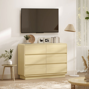 Aparador con 6 Cajones, Cajonera con Bordes Redondeados, Cómoda, Aparador para Salón, Cocina, Entrada, Oficina, Natural, 120x38x86 cm