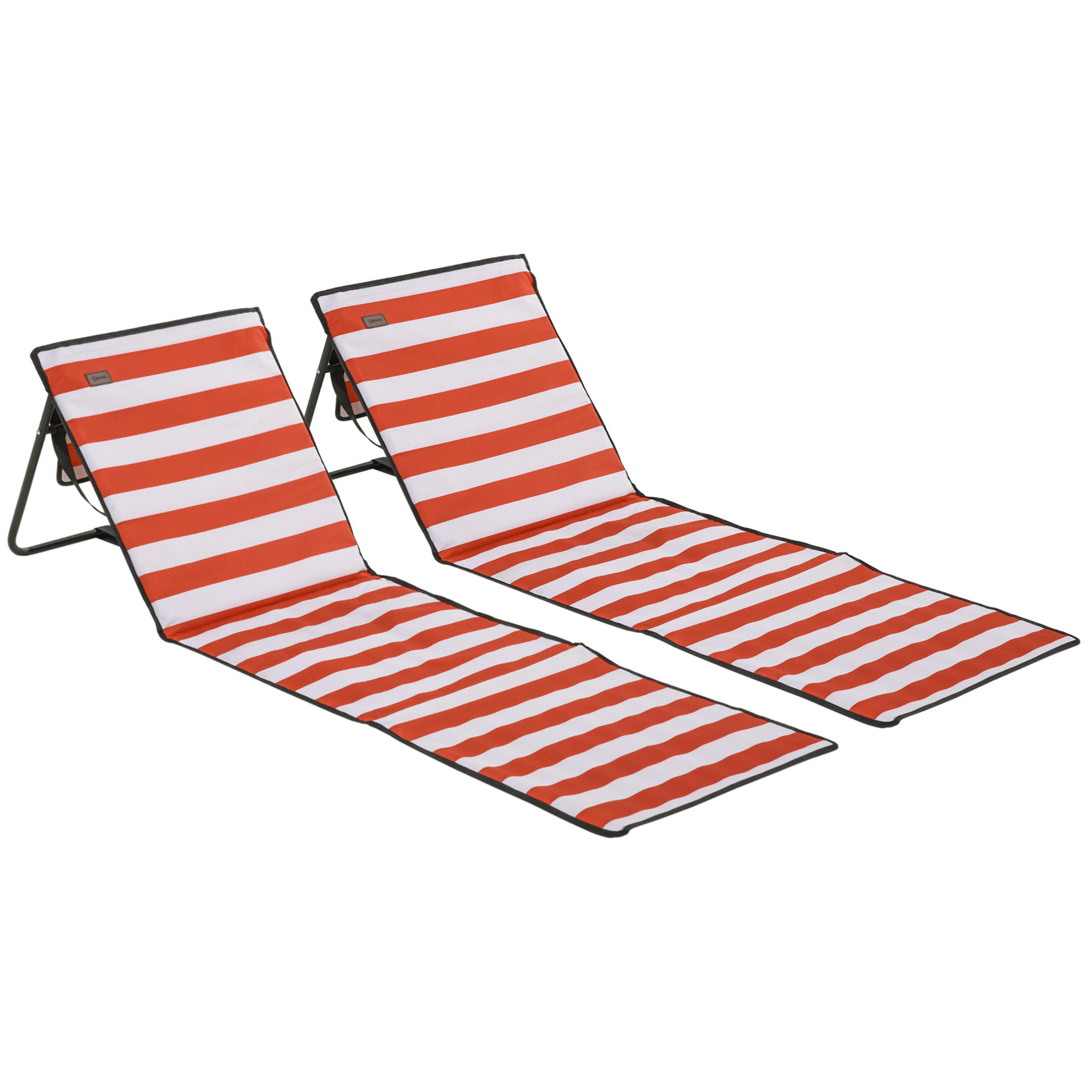 Conjunto de 2 Esterillas de Playa Plegable Esteras Acolchadas con Respaldo Reclinable y Bolsa de Transporte para Jardín Camping 142x51x40 cm Rojo y Blanco