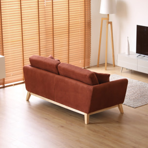 OSLO Canapé scandinave 3 places en velours côtelé terracotta