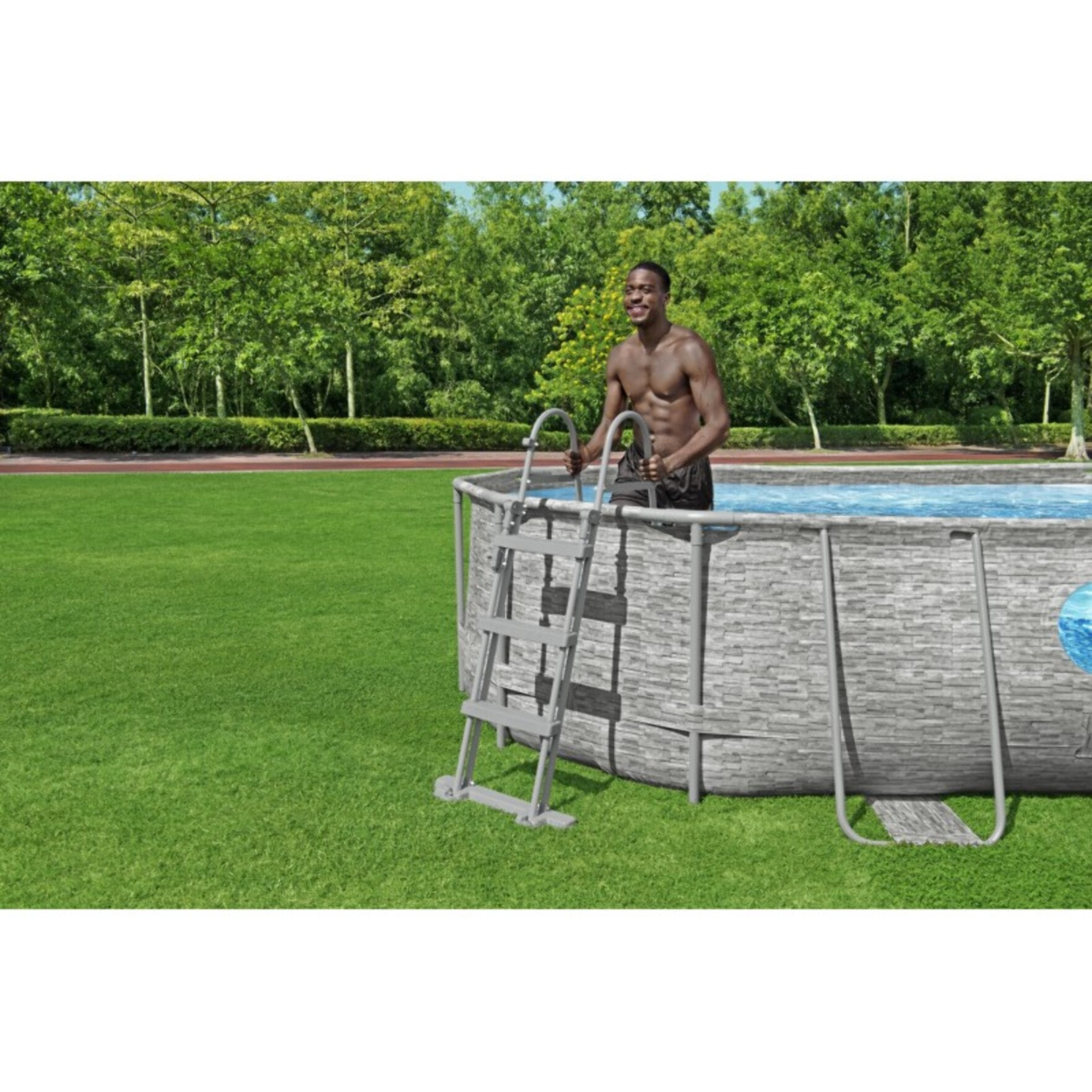 Bestway Échelle sécurisée pour piscine hors-sol jusqu'à hauteur 107 cm - 2 x 3 marches