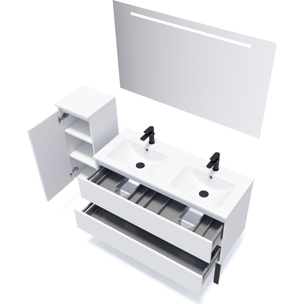Ensemble double vasque 2 tiroirs + miroir - HUDSON