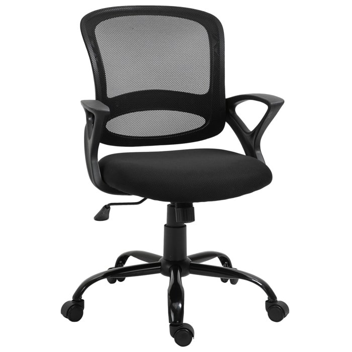 Vinsetto Silla de Oficina Ergonómica Silla de Escritorio Basculante con Altura Ajustable Asiento Giratorio 360° y Soporte Lumbar Malla Transpirable 61x61x89-99 cm Negro