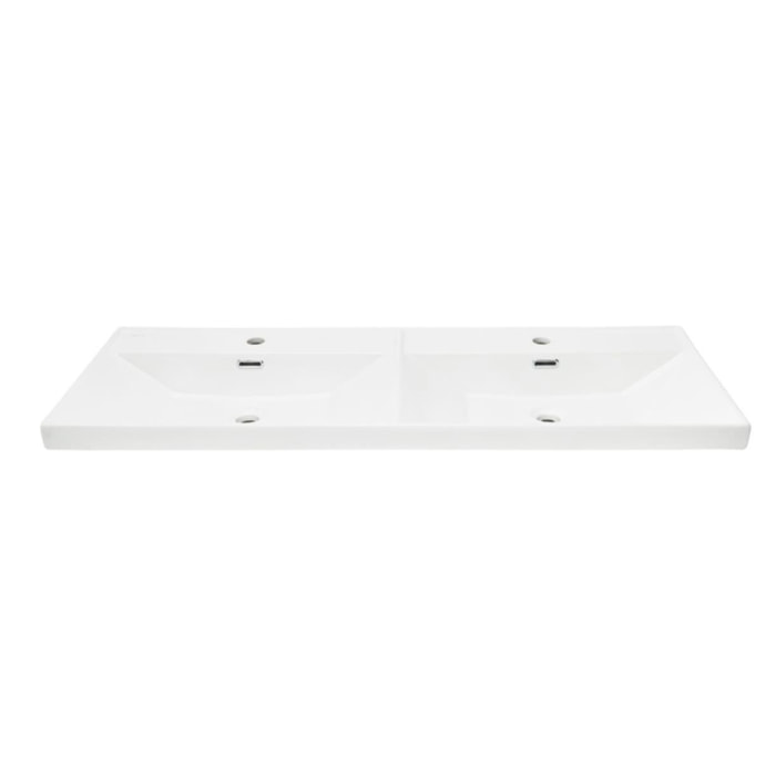 Double vasque semi-encastrée 121x46 cm - blanc brillant - avec trop-plein - B-Way SAT