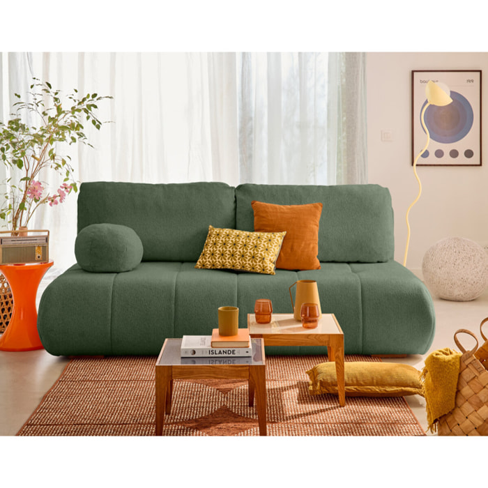 Bowie - canapé 3 places convertible coffre + coussin rond inclus en tissu texturé - Vert