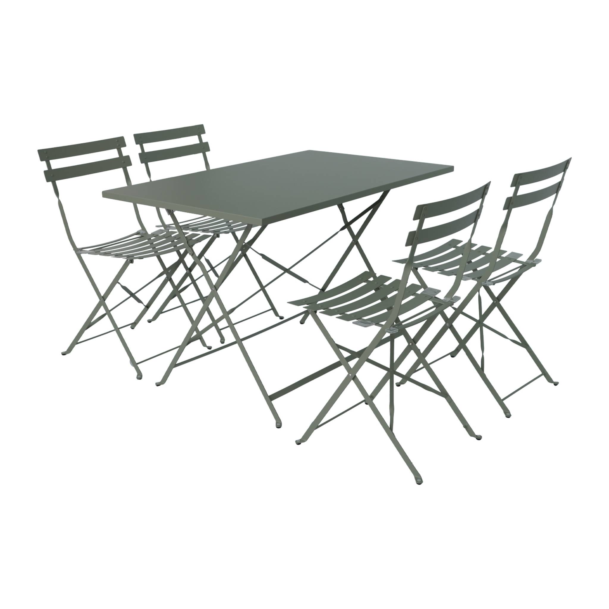 Table de jardin bistrot pliante métal + 4 assises 110 x 70cm. avec quatre chaises pliantes. acier thermolaqué