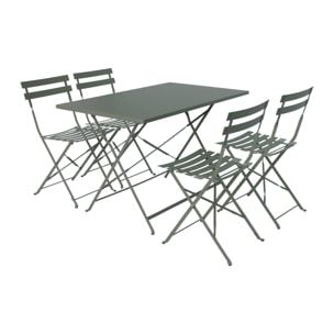 Table de jardin bistrot pliante métal + 4 assises 110 x 70cm. avec quatre chaises pliantes. acier thermolaqué