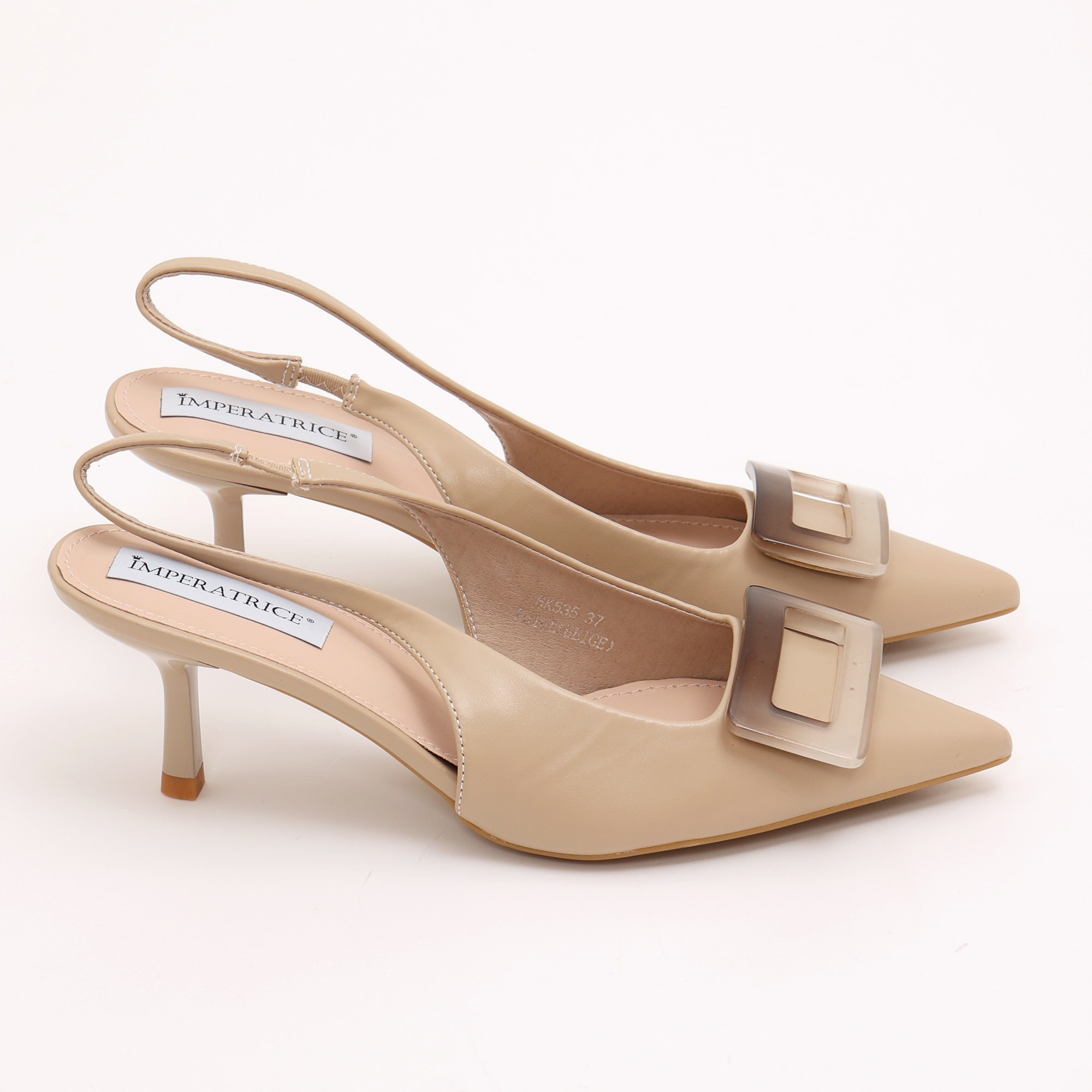 Dècolletè slingback in simil pelle con applicazione sulla punta