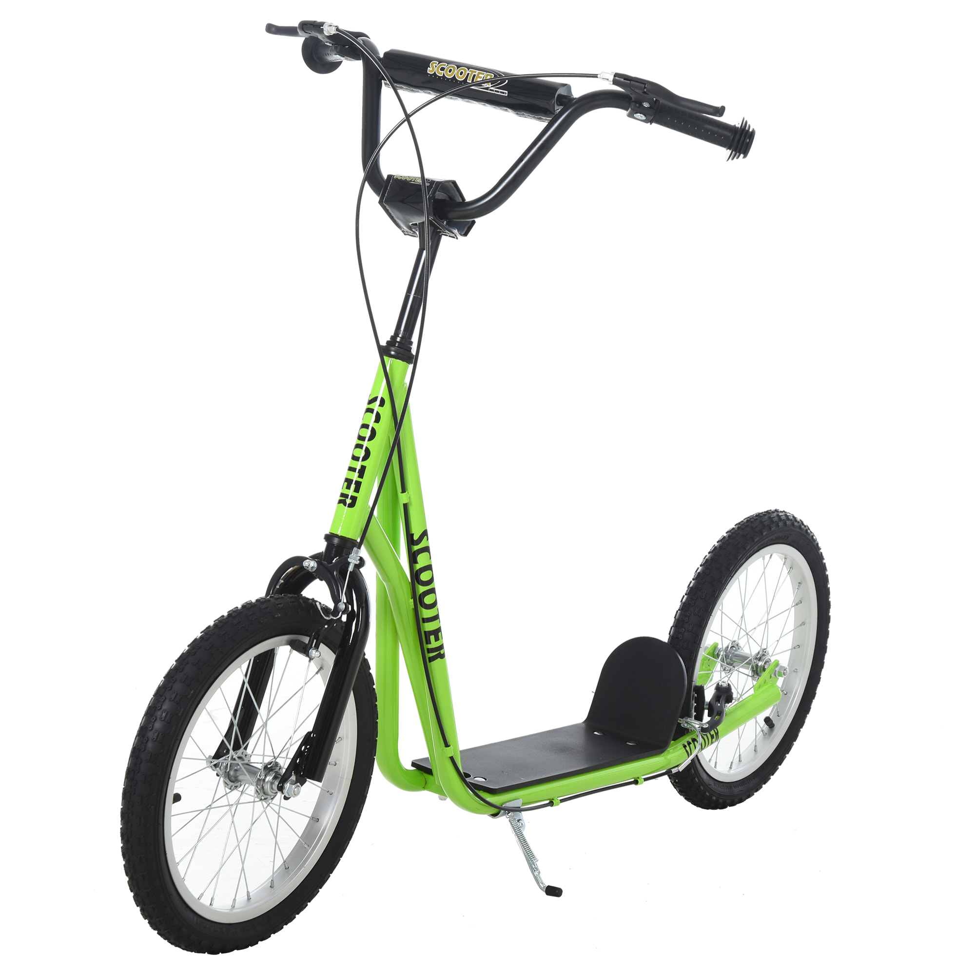 Patinete para Niños +5 Años, Patinete Infantil de 2 Ruedas, con Manillar Ajustable en Altura, 2 Neumáticos de Caucho Inflable, Doble Freno, Carga 100 kg, 139x58x90-96 cm, Verde Flourescente