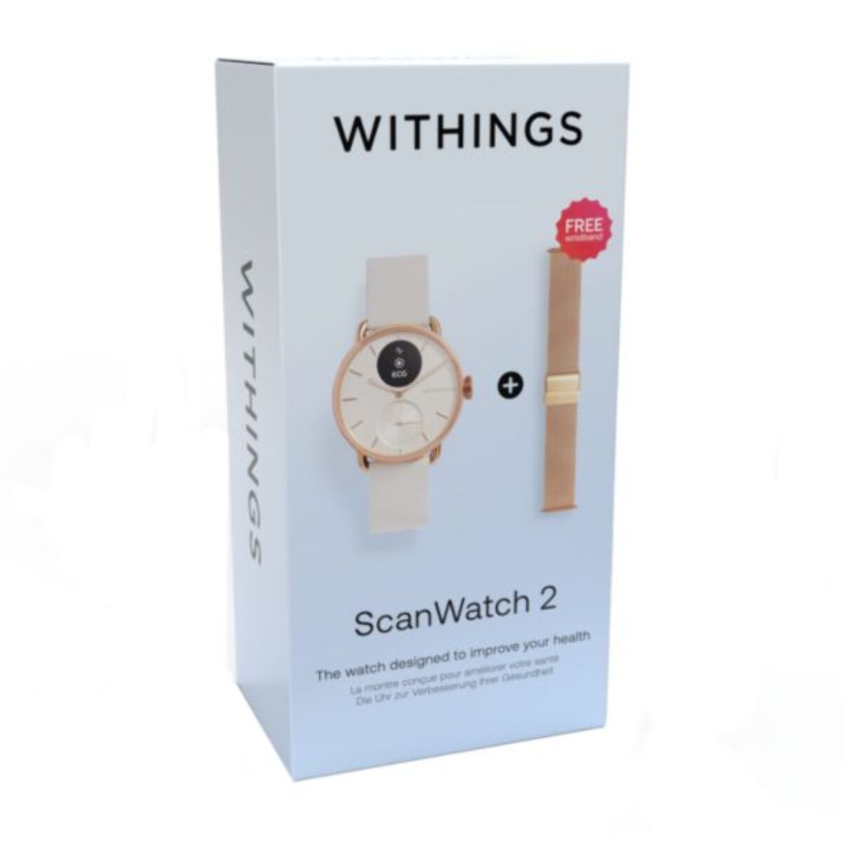 Montre santé WITHINGS ScanWatch 2 Rose Gold 38mm + bracelet milanese Rose Gold