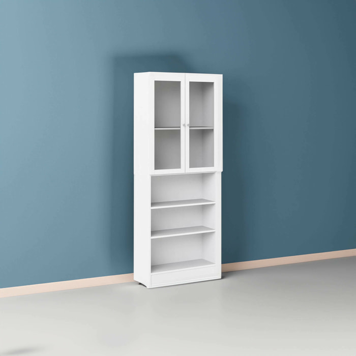 Libreria Chedeng, Scaffale da ufficio, Mobile portalibri, Biblioteca, 79x28 h203 cm, Bianco