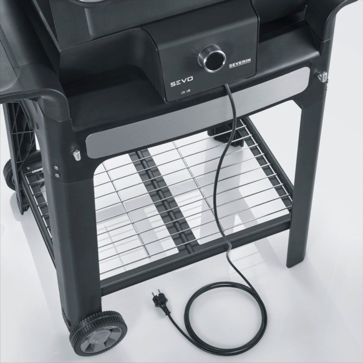 Barbecue électrique SEVERIN PG8139 noir sur chariot sonde connectée 41.5x31.5 cm