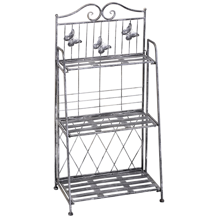 Estantería para Plantas Plegable Soporte para Plantas de 3 Niveles con Estructura de Metal Soporte para Macetas para Interior y Exterior Gris Plateado