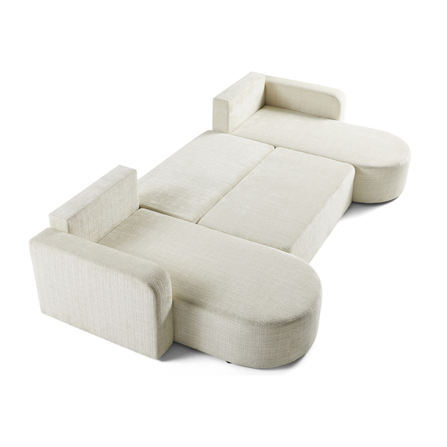 Miro - canapé panoramique en U 7 places - convertible avec coffre - en velours texturé - Beige