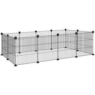 Valla Metálica para Mascotas con 12 Paneles Parque Metálico para Animales Pequeños Desmontable Diseño DIY para Erizo Conejos 140x70x35 cm Negro
